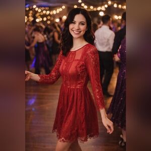 I.N. San Francisco Women's Red Lace Cocktail Dress, Size M READ Holiday Party